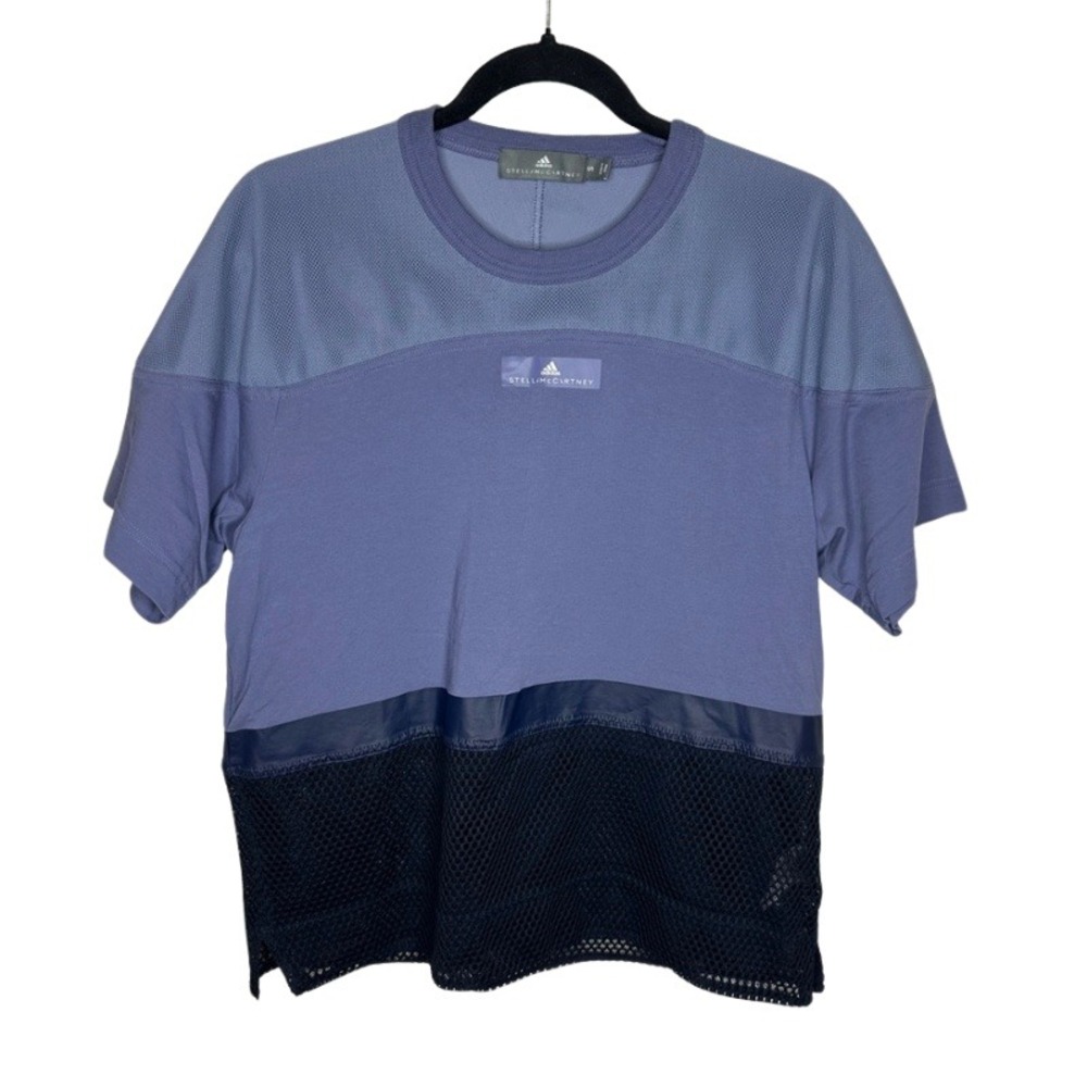 Adidas Stella McCartney Top NWOT Mesh Panel Training Tee Blue Navy Womens Small